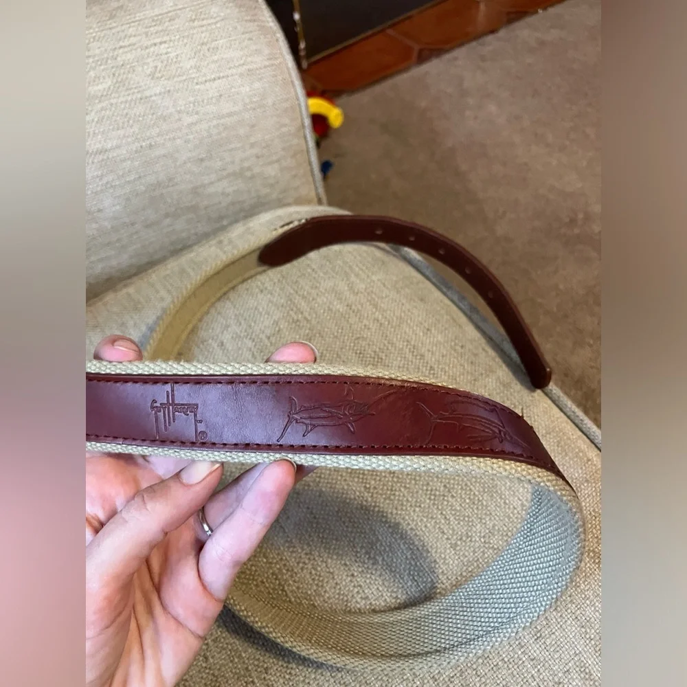 Guy Harvey red leather men’s fishing design belt